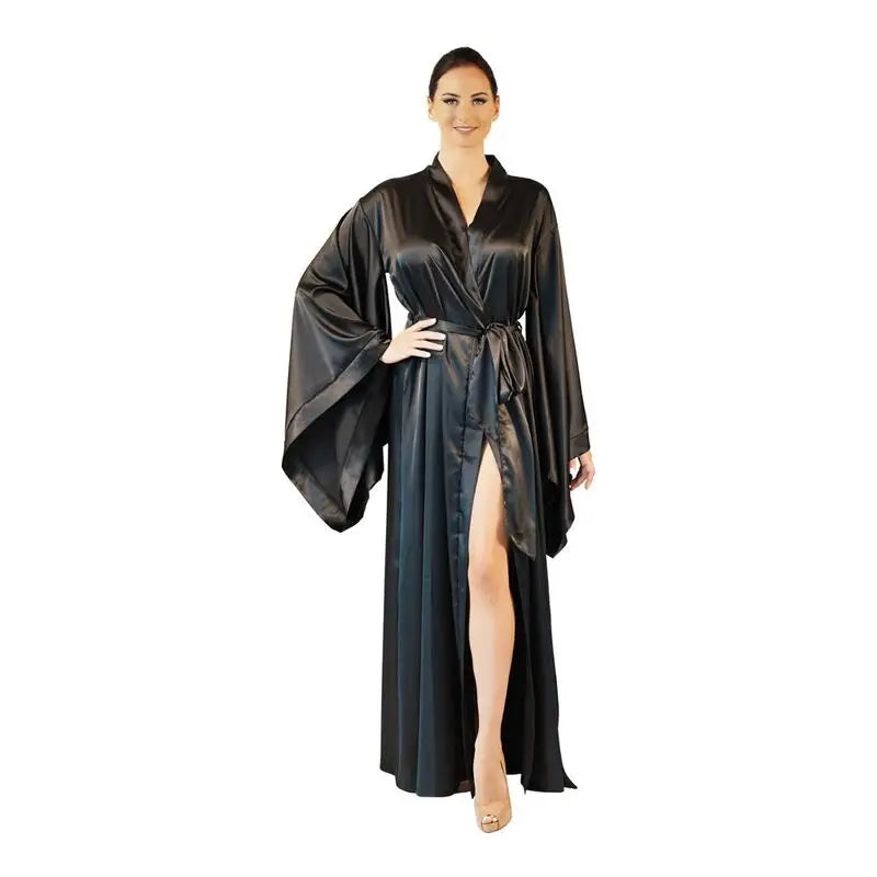 2019 New Solid Robes Women Black Red Long Sleeve Nightgown Ladies Girls Silk Satin Smooth Spring Lace Sleepwear Female Bathrobe