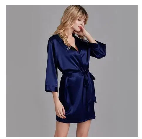 Summer Champagne Chinese Bride Wedding Robe Satin Sleepwear Women Nightgown Sexy Nightdress Lady Kimono Bathrobe Gown Negligee
