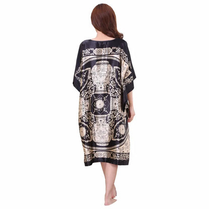 High Quality Chinese Women Silk Home Dress Robe Summer Lounge Nightshirt Short Sleeve Sleepwear Nightgown Plus Size 6XL A-073