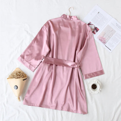 Summer Champagne Chinese Bride Wedding Robe Satin Sleepwear Women Nightgown Sexy Nightdress Lady Kimono Bathrobe Gown Negligee