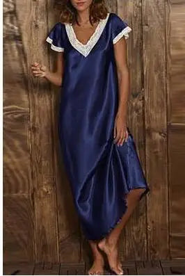 Fashion Midi Sleepwear Women's Lace Homewear Sets 2020 Summer Casual V-Neck Underwear Female Solid Spliced Nightgowns Oversized