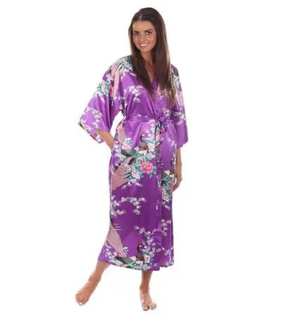 2015 Silk Bathrobe Women Satin Kimono Robes For Women Floral Robes Bridesmaids Long Kimono Robe Bride Silk Robe Dressing Gown
