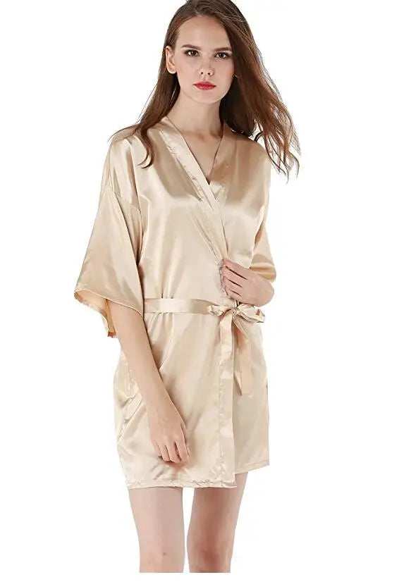 New Black Chinese Women's Faux Silk Robe Bath Gown Hot Sale Kimono Yukata Bathrobe Solid Color Sleepwear S M L XL XXL NB032