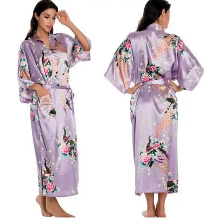 2015 Silk Bathrobe Women Satin Kimono Robes For Women Floral Robes Bridesmaids Long Kimono Robe Bride Silk Robe Dressing Gown