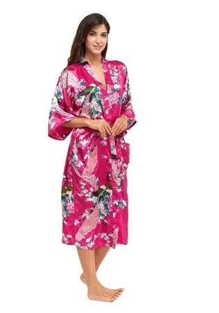 2015 Silk Bathrobe Women Satin Kimono Robes For Women Floral Robes Bridesmaids Long Kimono Robe Bride Silk Robe Dressing Gown