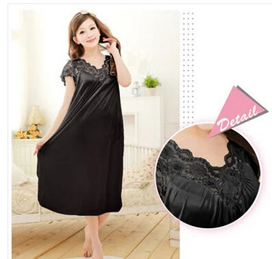 Free shipping women black lace sexy nightdress girls plus size bathrobe Large size Sleepwear nightgown Y02-2