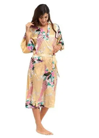2015 Silk Bathrobe Women Satin Kimono Robes For Women Floral Robes Bridesmaids Long Kimono Robe Bride Silk Robe Dressing Gown