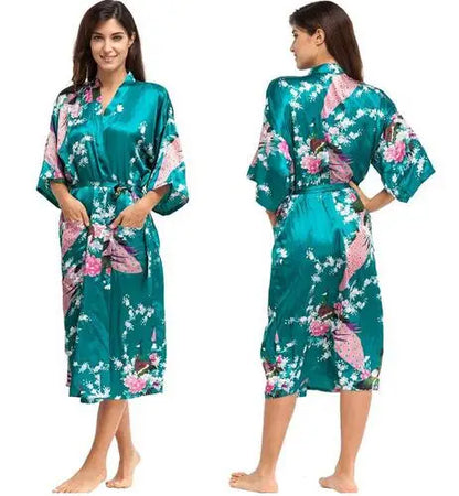 2015 Silk Bathrobe Women Satin Kimono Robes For Women Floral Robes Bridesmaids Long Kimono Robe Bride Silk Robe Dressing Gown