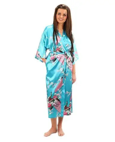 2015 Silk Bathrobe Women Satin Kimono Robes For Women Floral Robes Bridesmaids Long Kimono Robe Bride Silk Robe Dressing Gown