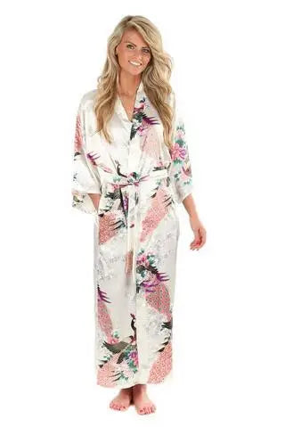 2015 Silk Bathrobe Women Satin Kimono Robes For Women Floral Robes Bridesmaids Long Kimono Robe Bride Silk Robe Dressing Gown