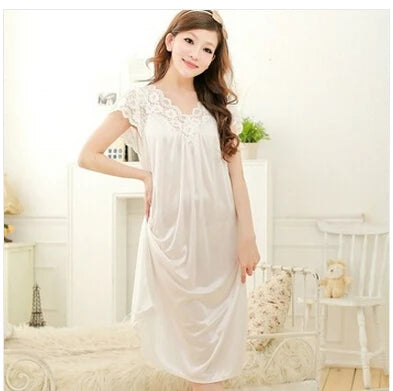 Free shipping women black lace sexy nightdress girls plus size bathrobe Large size Sleepwear nightgown Y02-2