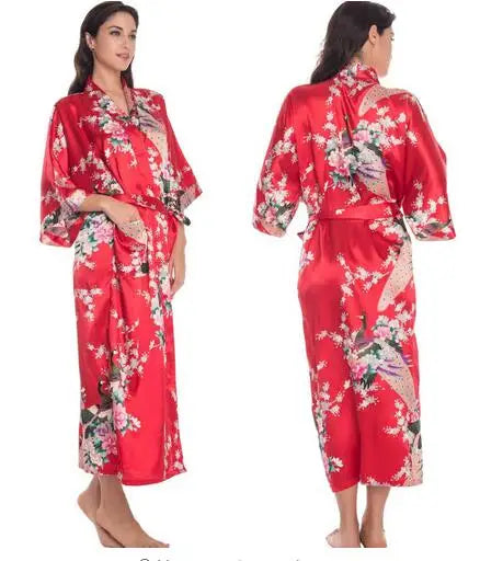 2015 Silk Bathrobe Women Satin Kimono Robes For Women Floral Robes Bridesmaids Long Kimono Robe Bride Silk Robe Dressing Gown