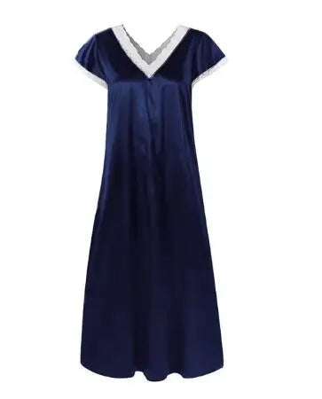 Fashion Midi Sleepwear Women's Lace Homewear Sets 2020 Summer Casual V-Neck Underwear Female Solid Spliced Nightgowns Oversized