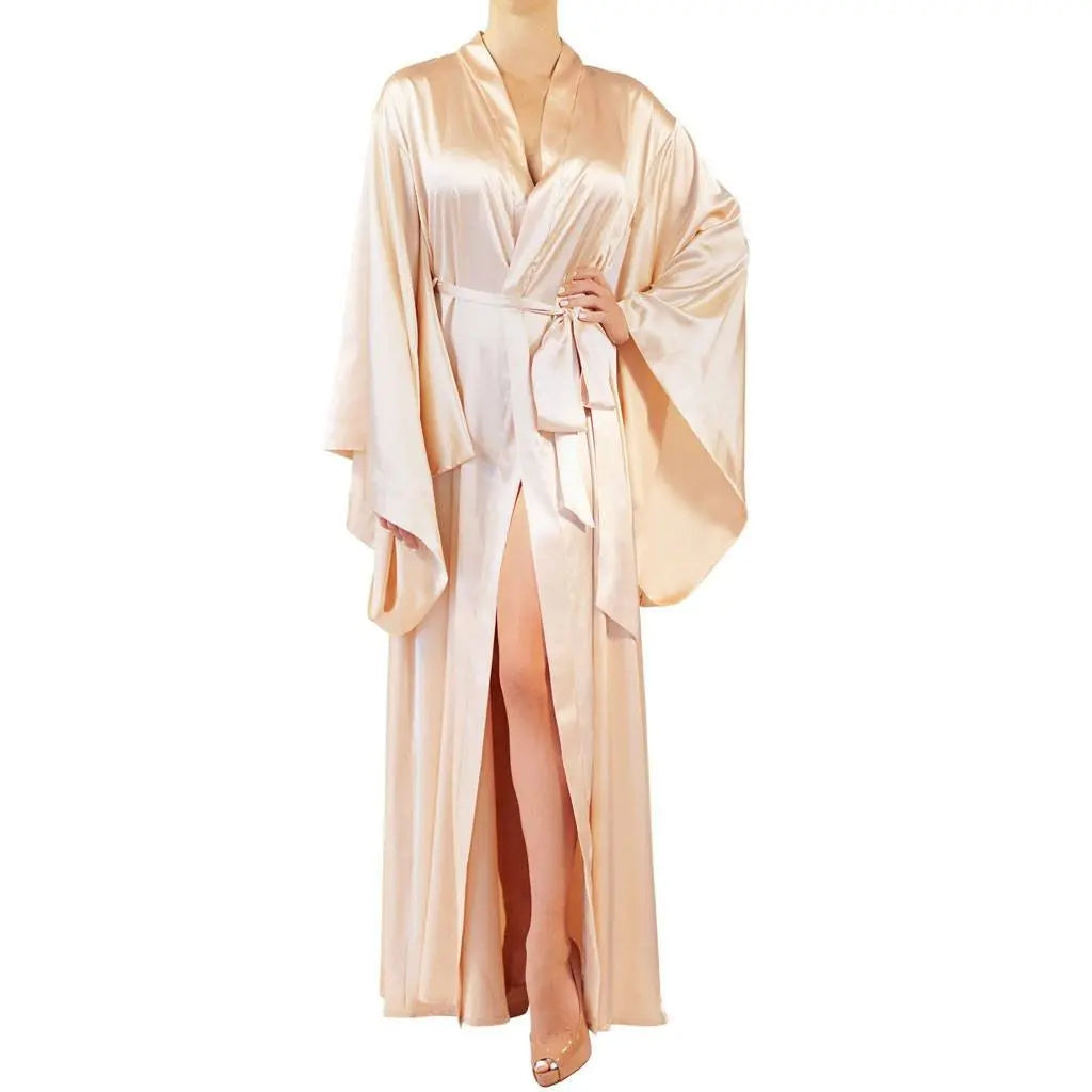 2019 New Solid Robes Women Black Red Long Sleeve Nightgown Ladies Girls Silk Satin Smooth Spring Lace Sleepwear Female Bathrobe