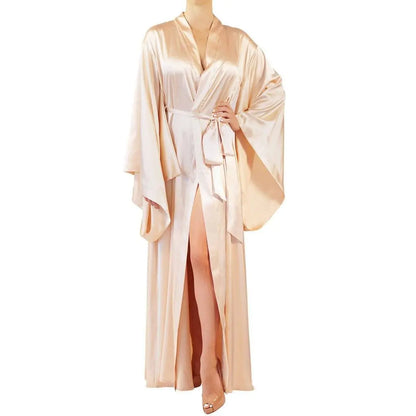 2019 New Solid Robes Women Black Red Long Sleeve Nightgown Ladies Girls Silk Satin Smooth Spring Lace Sleepwear Female Bathrobe