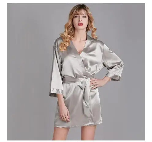 Summer Champagne Chinese Bride Wedding Robe Satin Sleepwear Women Nightgown Sexy Nightdress Lady Kimono Bathrobe Gown Negligee