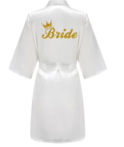 Wedding Bride Bridesmaid Robes Dressing Gown Sexy Women Bathrobe Night Sleepwear Women Gold Printed Kimono Plus Size
