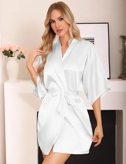 RB030 Sexy Large Size Sexy Satin Night Robe Lace Bathrobe Perfect Wedding Bride Bridesmaid Robes Dressing Gown For Women