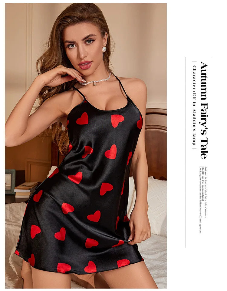 Women's Satin Nightdress Summer Sexy Lingerie Night Dress Nightgown Sleeveless Sleepwear Mini Slip Chemise Nightwear Loungewear