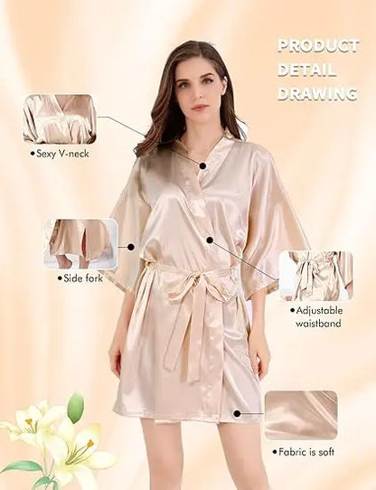 RB030 Sexy Large Size Sexy Satin Night Robe Lace Bathrobe Perfect Wedding Bride Bridesmaid Robes Dressing Gown For Women