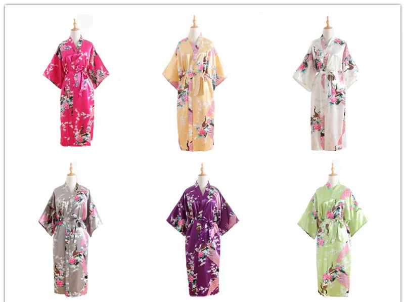 Hot Sale Blue Female Silk Rayon Robes Gown Kimono Yukata Chinese Women Sexy Lingerie Sleepwear Plus Size S M L XL XXL XXXL A-046