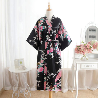 Hot Sale Blue Female Silk Rayon Robes Gown Kimono Yukata Chinese Women Sexy Lingerie Sleepwear Plus Size S M L XL XXL XXXL A-046