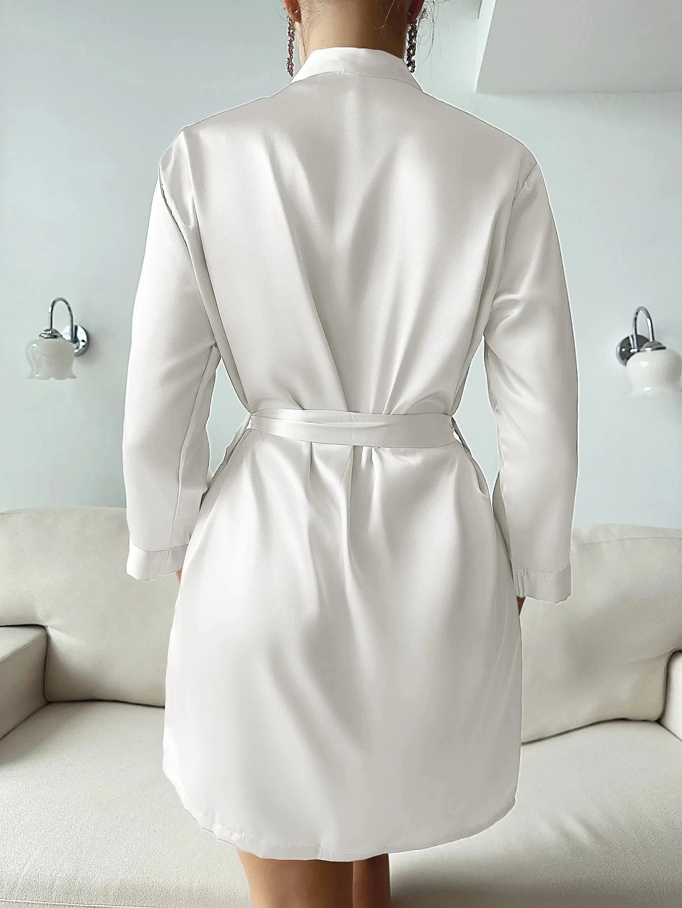 Pajamas women summer European and American ladies lace-up bathrobe sexy morning gown home dress can wear ice silk robe