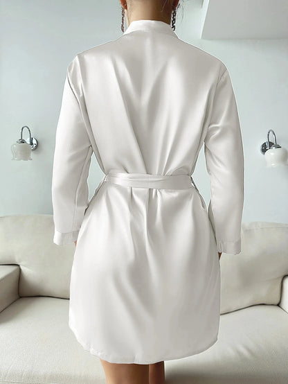 Pajamas women summer European and American ladies lace-up bathrobe sexy morning gown home dress can wear ice silk robe