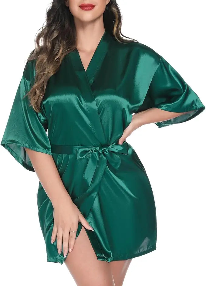 Summer Champagne Chinese Bride Wedding Robe Satin Sleepwear Women Nightgown Sexy Nightdress Lady Kimono Bathrobe Gown Negligee