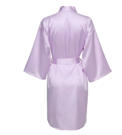 Solid Satin Night Robe, Elegant Half Sleeve V Neck House Robe With Belt, Women's Sleepwear