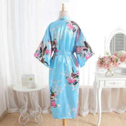 Hot Sale Blue Female Silk Rayon Robes Gown Kimono Yukata Chinese Women Sexy Lingerie Sleepwear Plus Size S M L XL XXL XXXL A-046