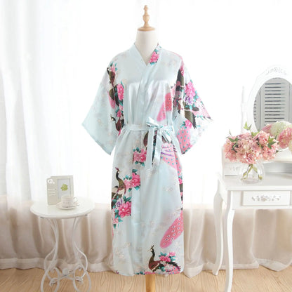 Hot Sale Blue Female Silk Rayon Robes Gown Kimono Yukata Chinese Women Sexy Lingerie Sleepwear Plus Size S M L XL XXL XXXL A-046