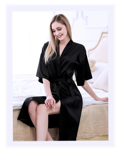 Women Silk Satin Long Wedding Bride Bridesmaid Robe Kimono Robe Feminino Bath Robe Large Size XXXL Peignoir Femme Sexy Bathrobe
