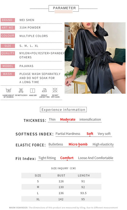 Women's Short Kimono Robe Silky Satin Bathrobe Bride Bridesmaids Getting Ready Sleepwear Soft Nightgown