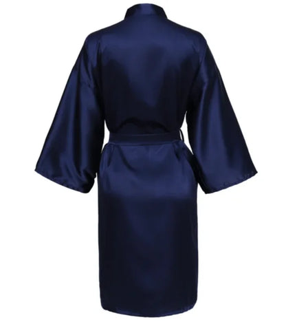 Solid Satin Night Robe, Elegant Half Sleeve V Neck House Robe With Belt, Women's Sleepwear
