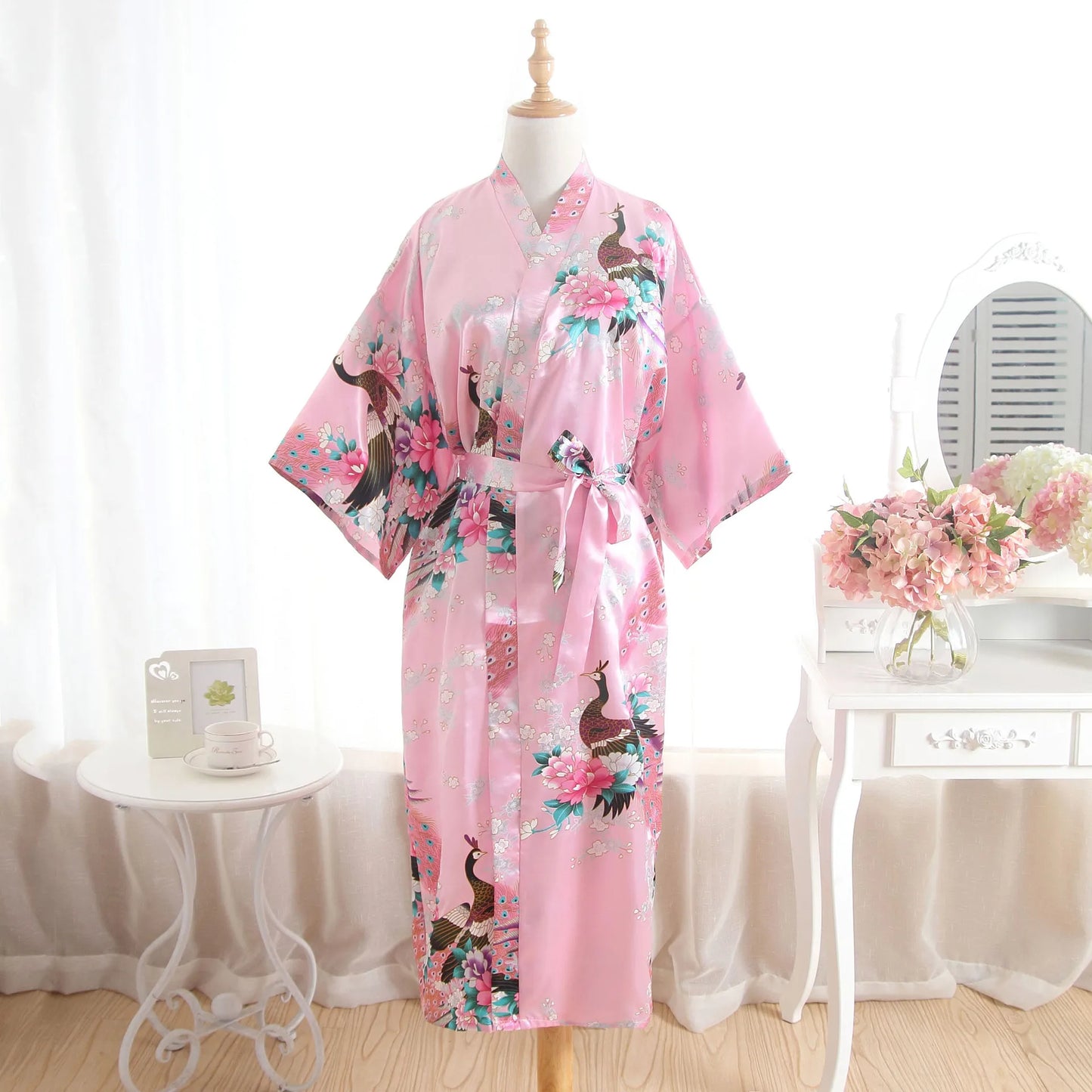 Hot Sale Blue Female Silk Rayon Robes Gown Kimono Yukata Chinese Women Sexy Lingerie Sleepwear Plus Size S M L XL XXL XXXL A-046