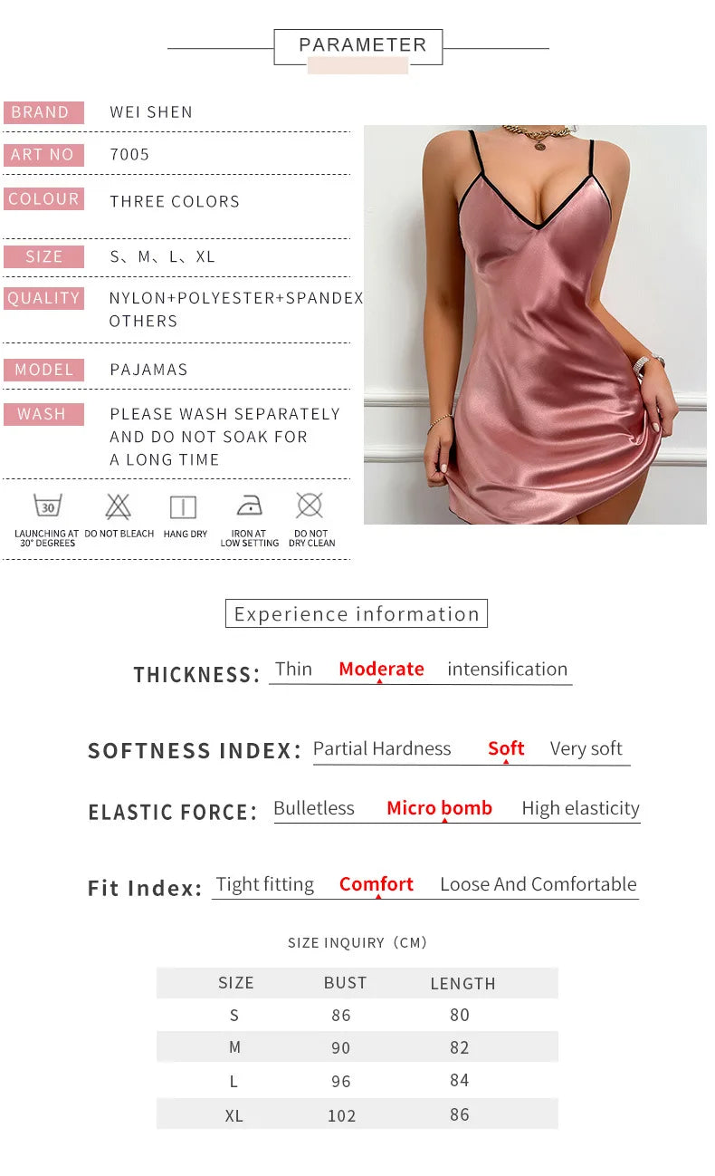 Sexy Female Lingerie Nightgown Patchwork Lace Backless Spaghetti Strap Nightdress Sleepwear Silky Satin Lounge Wear Home Dress