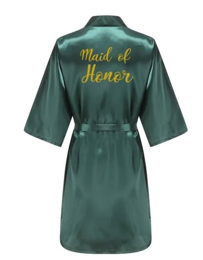 Wedding Bride Bridesmaid Robes Dressing Gown Sexy Women Bathrobe Night Sleepwear Women Gold Printed Kimono Plus Size