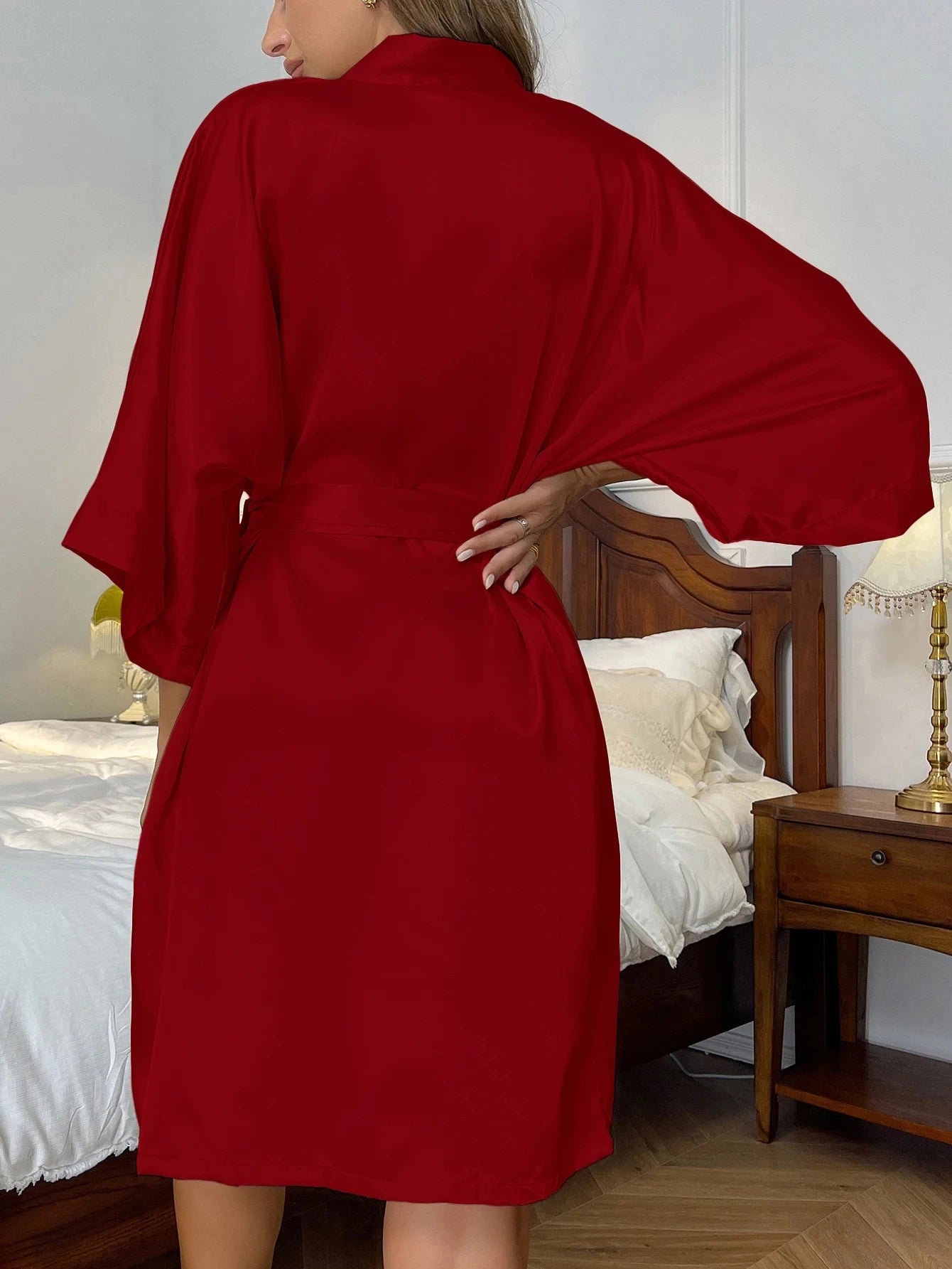 Sleep skirt spring summer new simple home dress sexy long silk cardigan bathrobe bathrobe woman