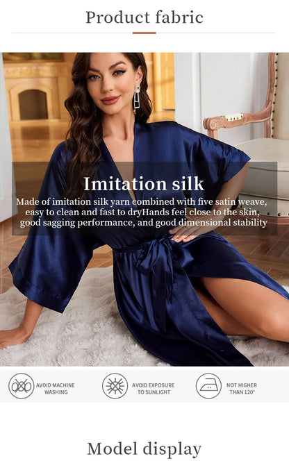 Women's Short Kimono Robe Silky Satin Bathrobe Bride Bridesmaids Getting Ready Sleepwear Soft Nightgown