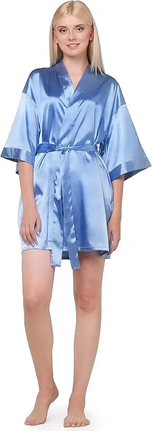 Pajamas women summer European and American ladies lace-up bathrobe sexy morning gown home dress can wear ice silk robe