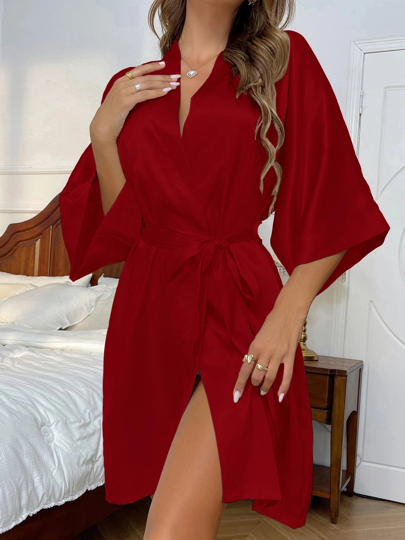 Sleep skirt spring summer new simple home dress sexy long silk cardigan bathrobe bathrobe woman