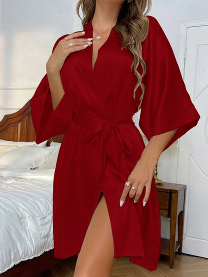 Sleep skirt spring summer new simple home dress sexy long silk cardigan bathrobe bathrobe woman