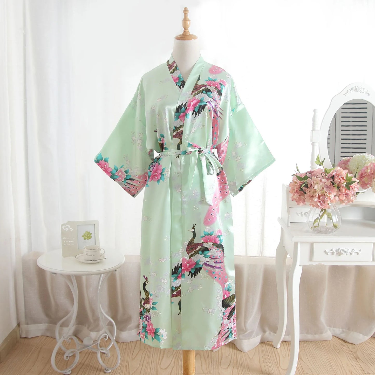 Hot Sale Blue Female Silk Rayon Robes Gown Kimono Yukata Chinese Women Sexy Lingerie Sleepwear Plus Size S M L XL XXL XXXL A-046