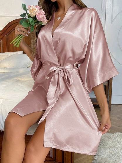 Sleep skirt spring summer new simple home dress sexy long silk cardigan bathrobe bathrobe woman