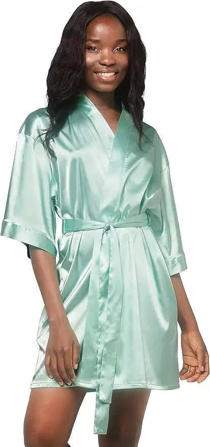 Pajamas women summer European and American ladies lace-up bathrobe sexy morning gown home dress can wear ice silk robe