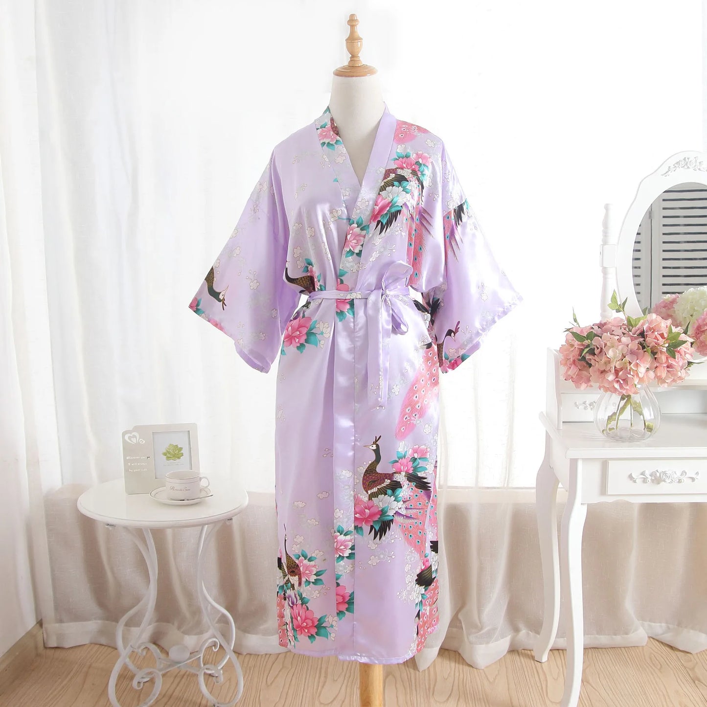 Hot Sale Blue Female Silk Rayon Robes Gown Kimono Yukata Chinese Women Sexy Lingerie Sleepwear Plus Size S M L XL XXL XXXL A-046