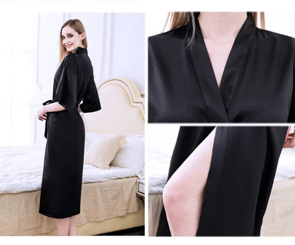 Women Silk Satin Long Wedding Bride Bridesmaid Robe Kimono Robe Feminino Bath Robe Large Size XXXL Peignoir Femme Sexy Bathrobe