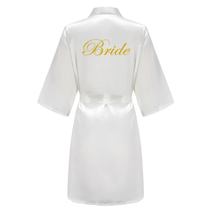 Wedding Bride Bridesmaid Robes Dressing Gown Sexy Women Bathrobe Night Sleepwear Women Gold Printed Kimono Plus Size