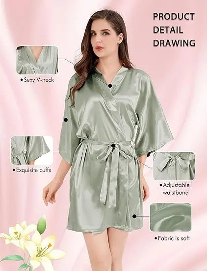 RB030 Sexy Large Size Sexy Satin Night Robe Lace Bathrobe Perfect Wedding Bride Bridesmaid Robes Dressing Gown For Women